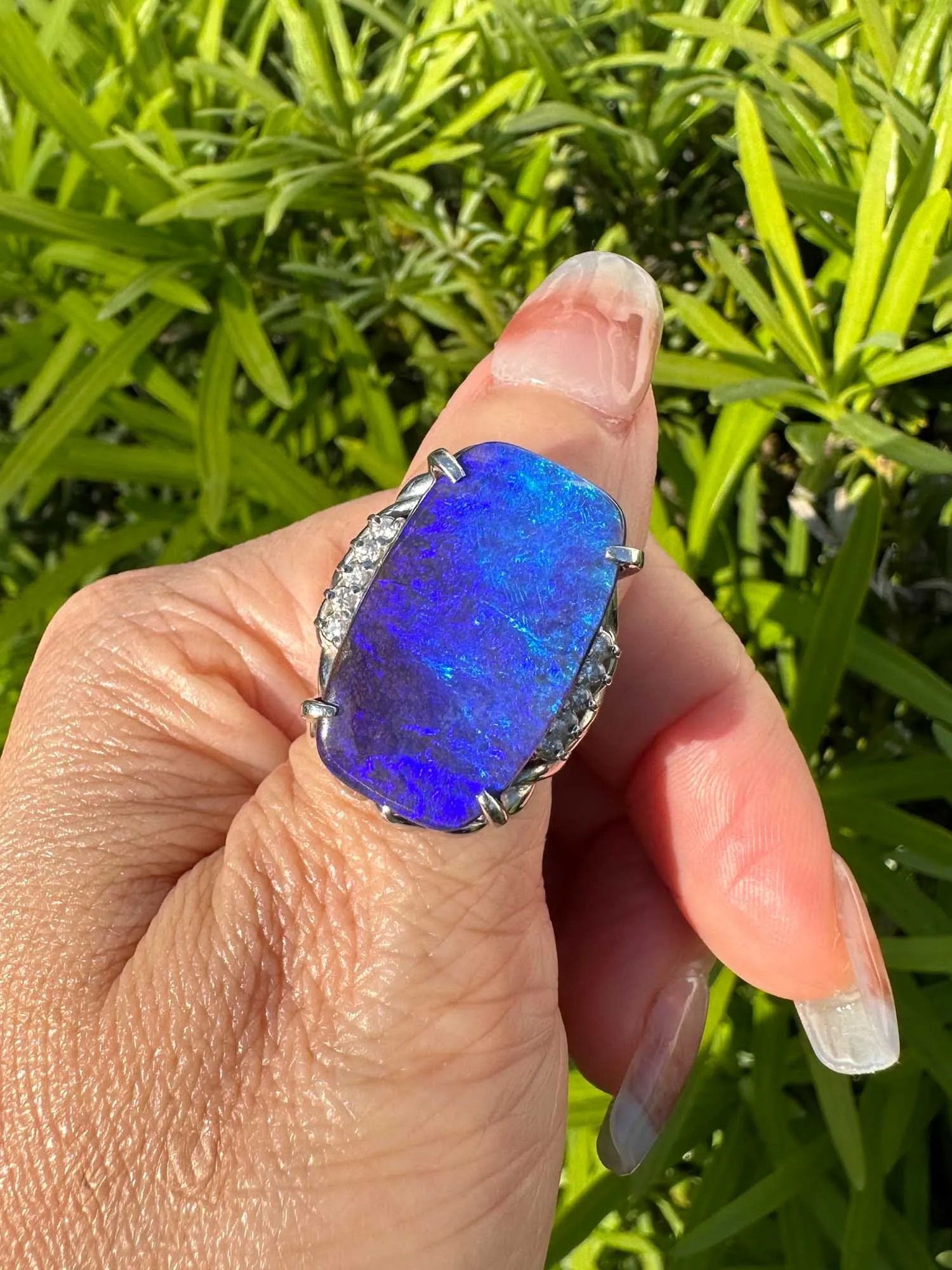 15.44ctw Rich Purple Blue Australian Boulder Opal Ring Platinum R6723