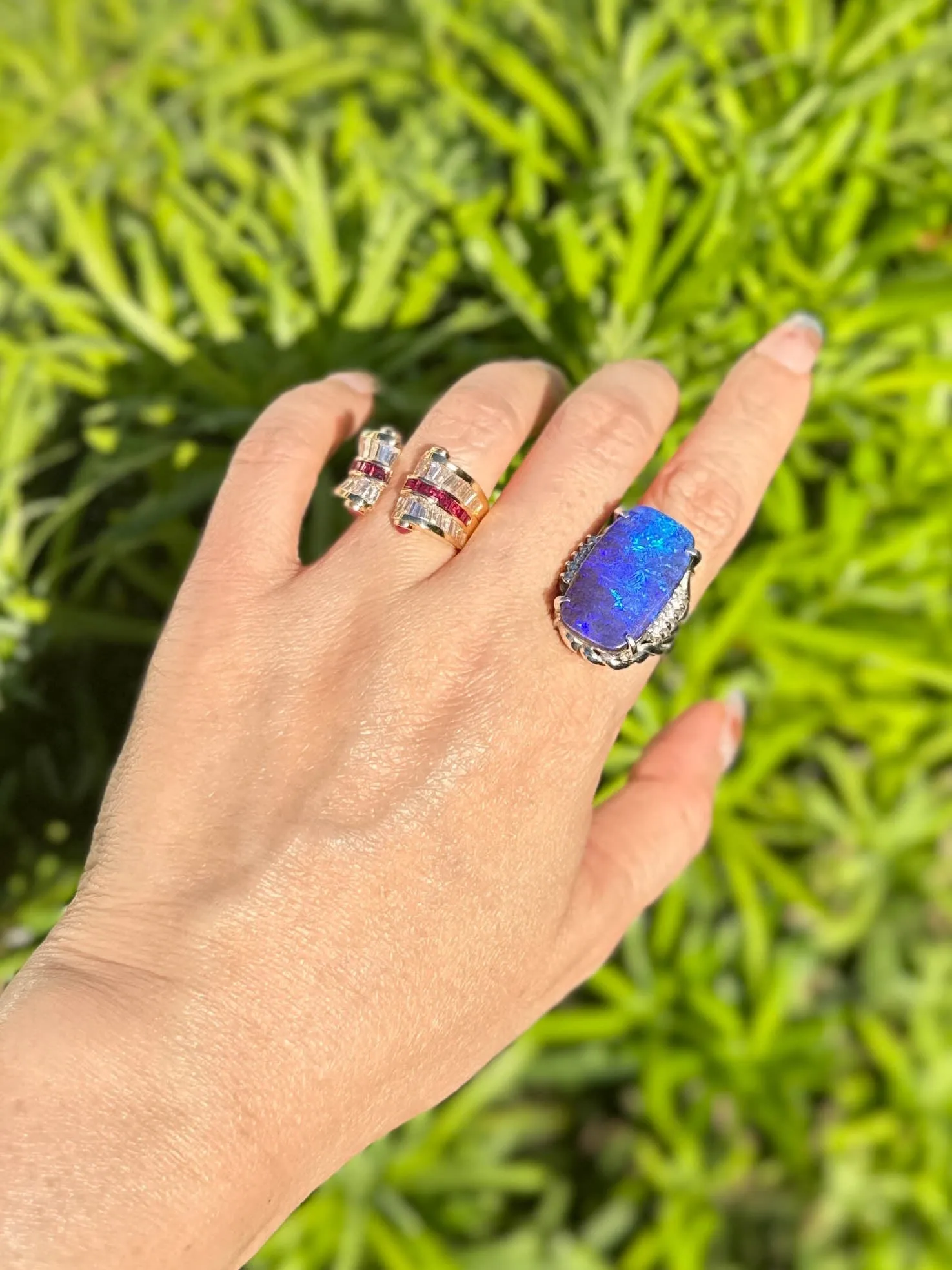 15.44ctw Rich Purple Blue Australian Boulder Opal Ring Platinum R6723