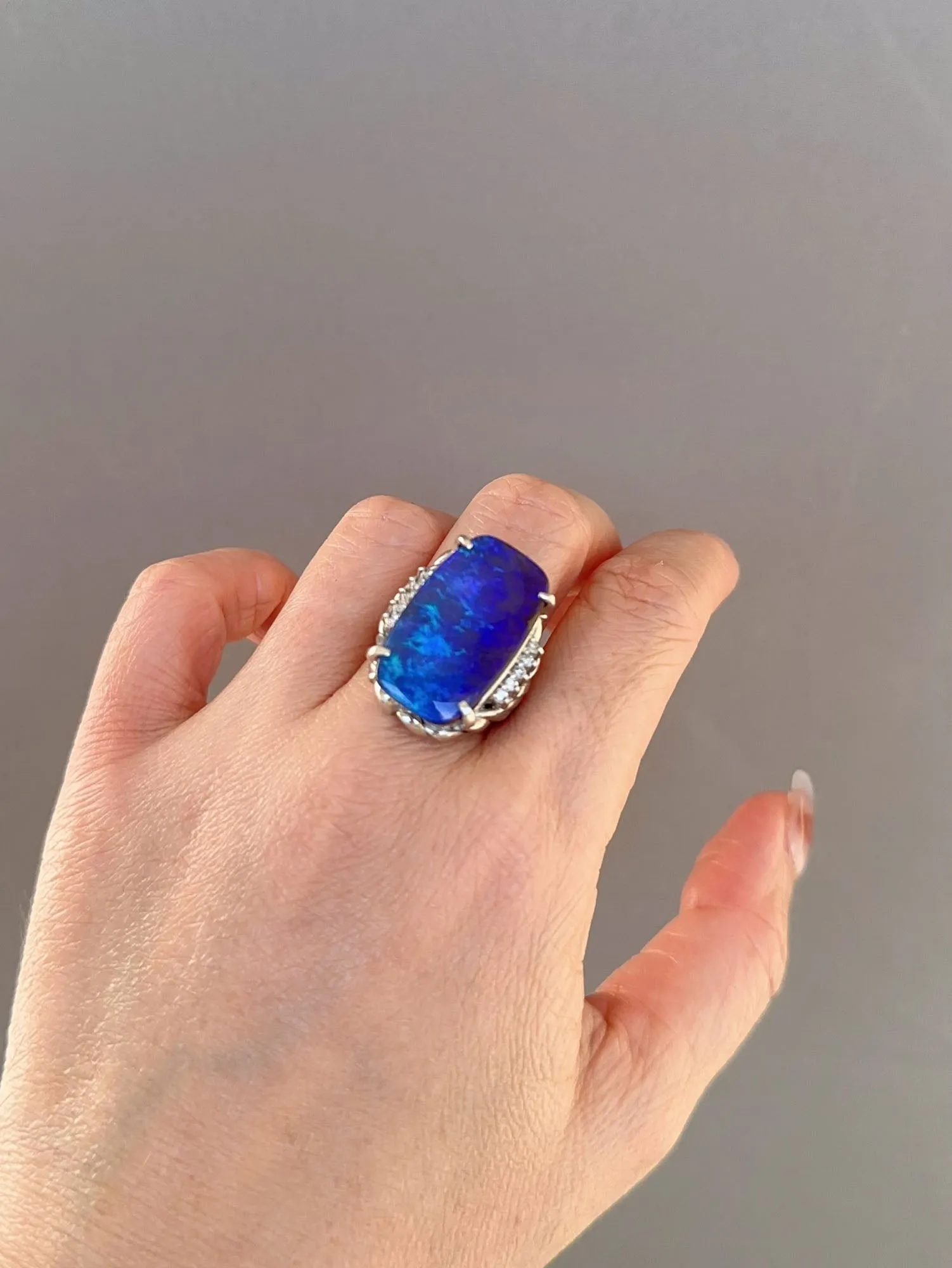 15.44ctw Rich Purple Blue Australian Boulder Opal Ring Platinum R6723