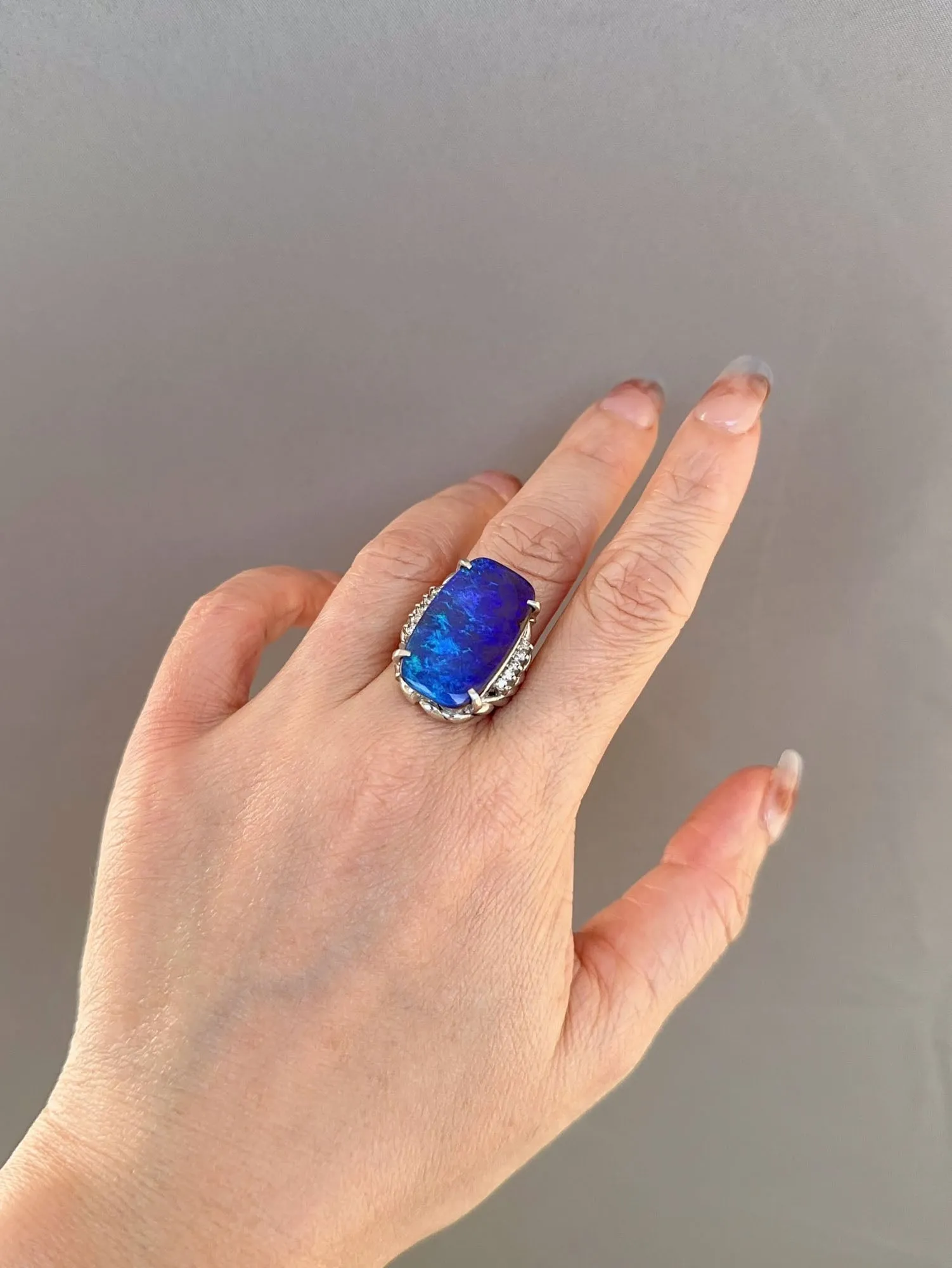 15.44ctw Rich Purple Blue Australian Boulder Opal Ring Platinum R6723