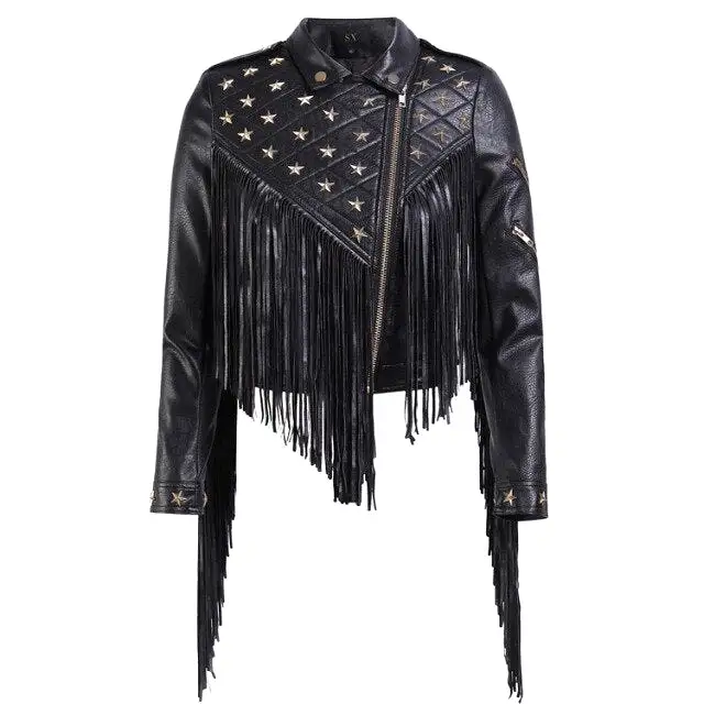 2023 New Women Luxury Biker Leather Jacket Tassels star Rivet hip Leather Jackets