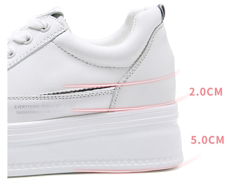 7cm Microfiber Leather Women Casual Shoes White Platform Wedge Hidden Heel Shoes White Shoes Chunky Sneakers Skateboard