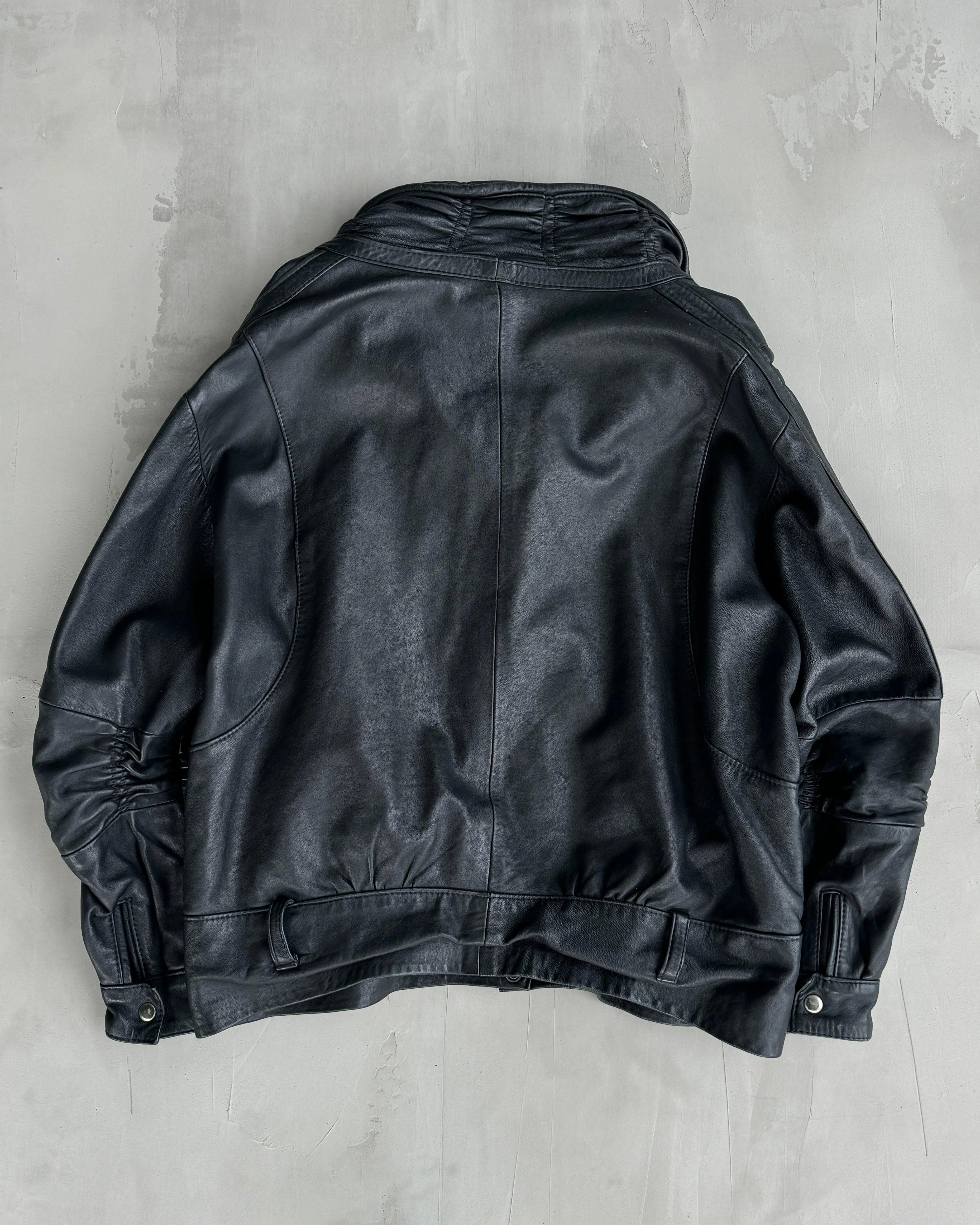 90'S VINTAGE BLACK LEATHER JACKET - XL