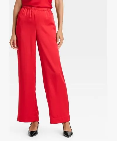 A New Day Women's Mid-Rise Straight Leg Satin Pull-On Pants