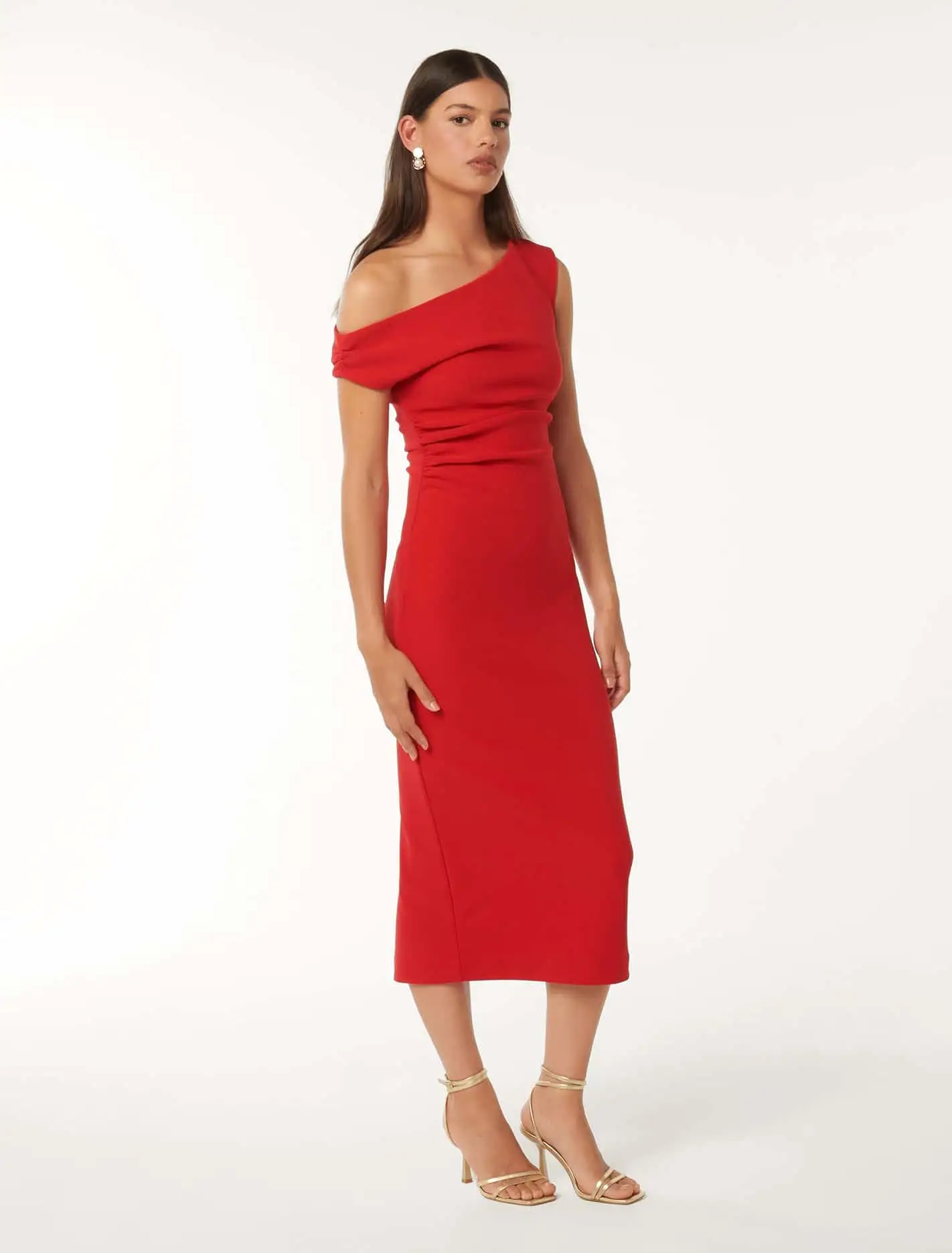 Alexa Tipped Shoulder Bodycon Midi Dress