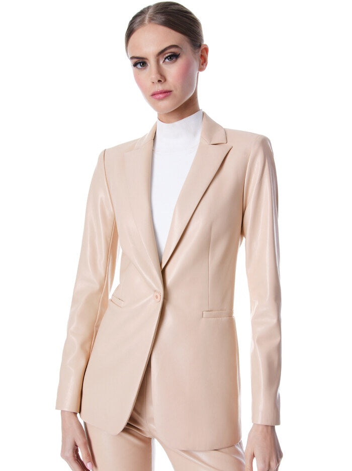 Alice + Olivia - Breann Vegan Leather Fitted Blazer - Almond