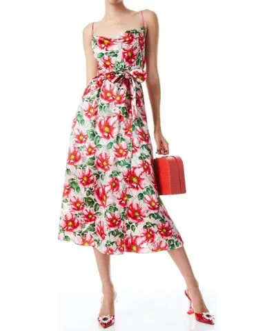 Alice + Olivia Samantha Cowl Midi Dress In High Tea Floral