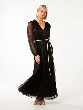 Amina Diamante Belt Plisse Maxi Dress