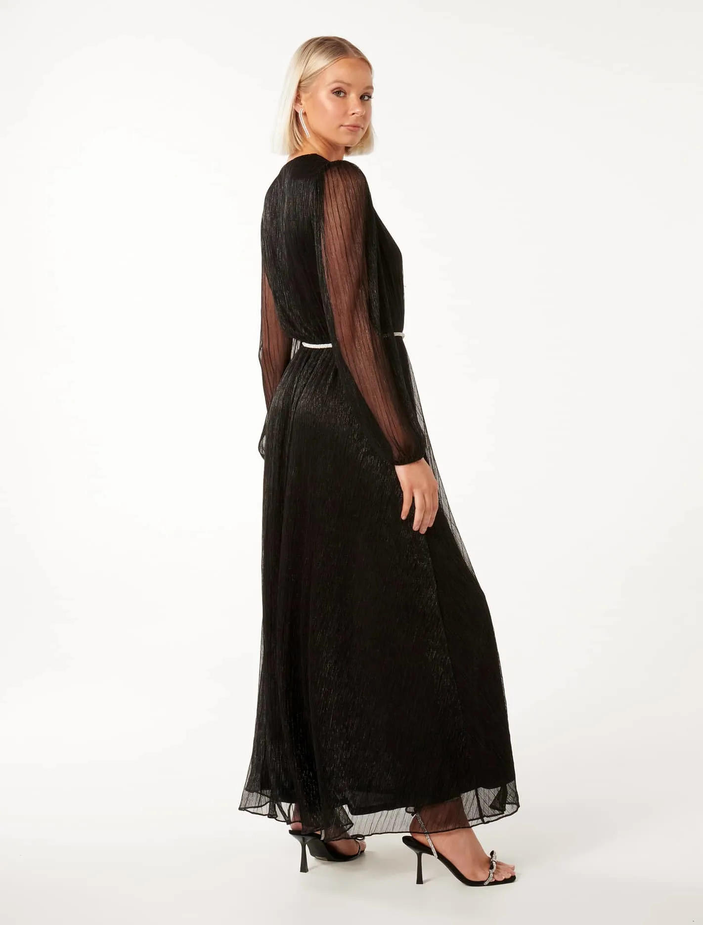 Amina Diamante Belt Plisse Maxi Dress