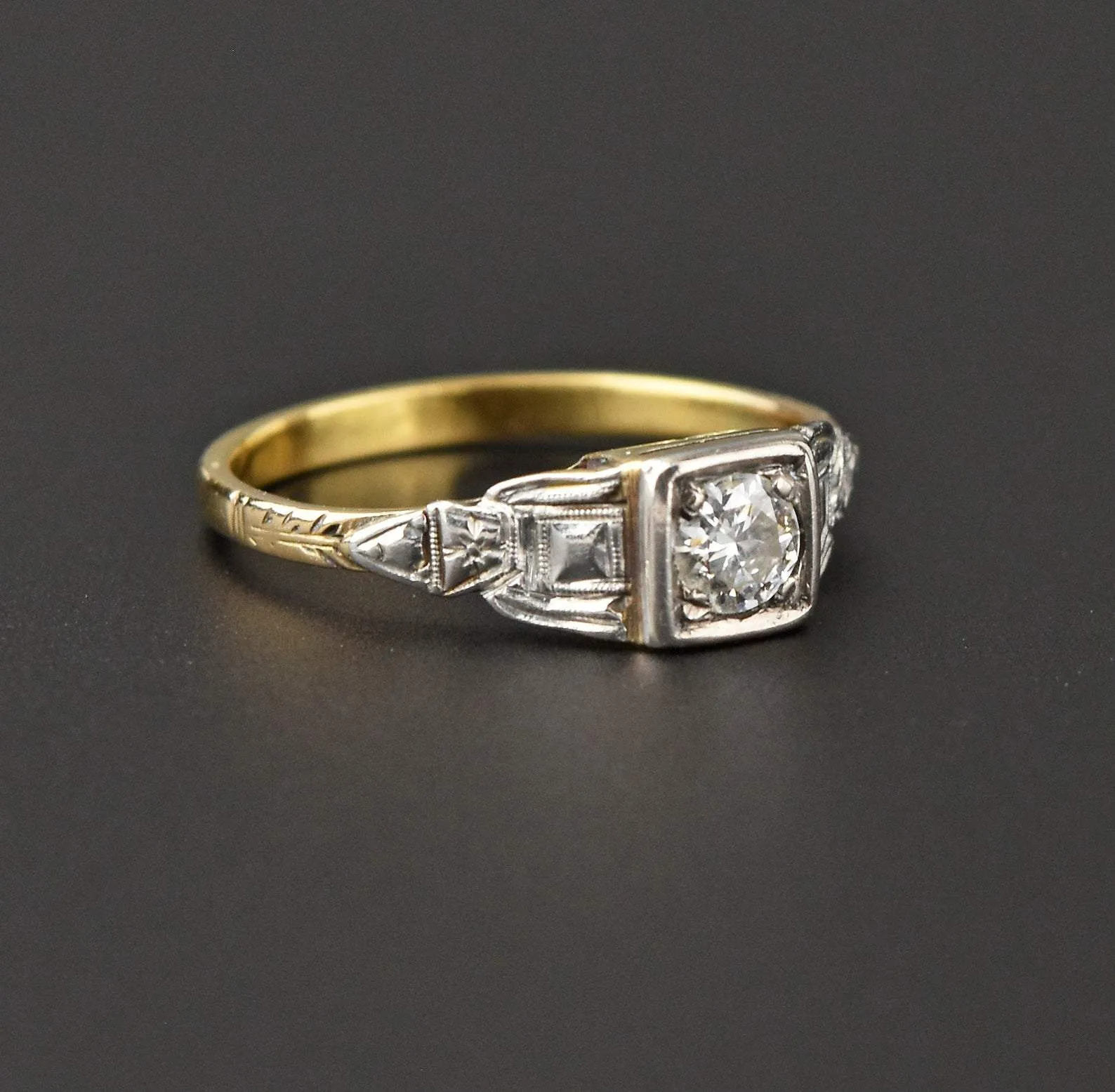 Antique 18K Gold, Platinum, Diamond Engagement Ring