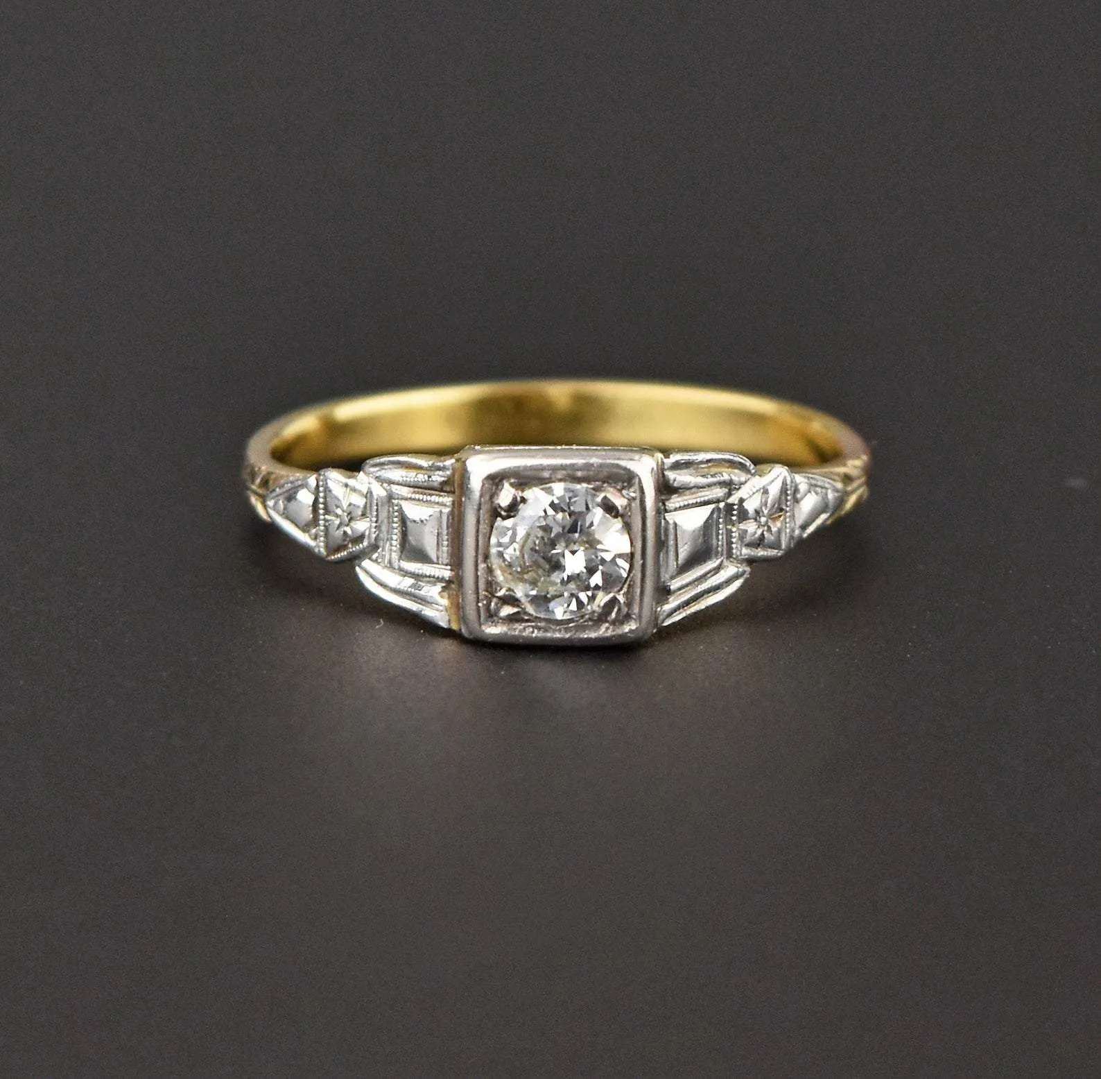 Antique 18K Gold, Platinum, Diamond Engagement Ring