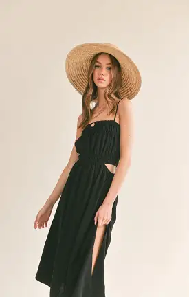 At Ease Linen Blend Side Cutout Midi Dress