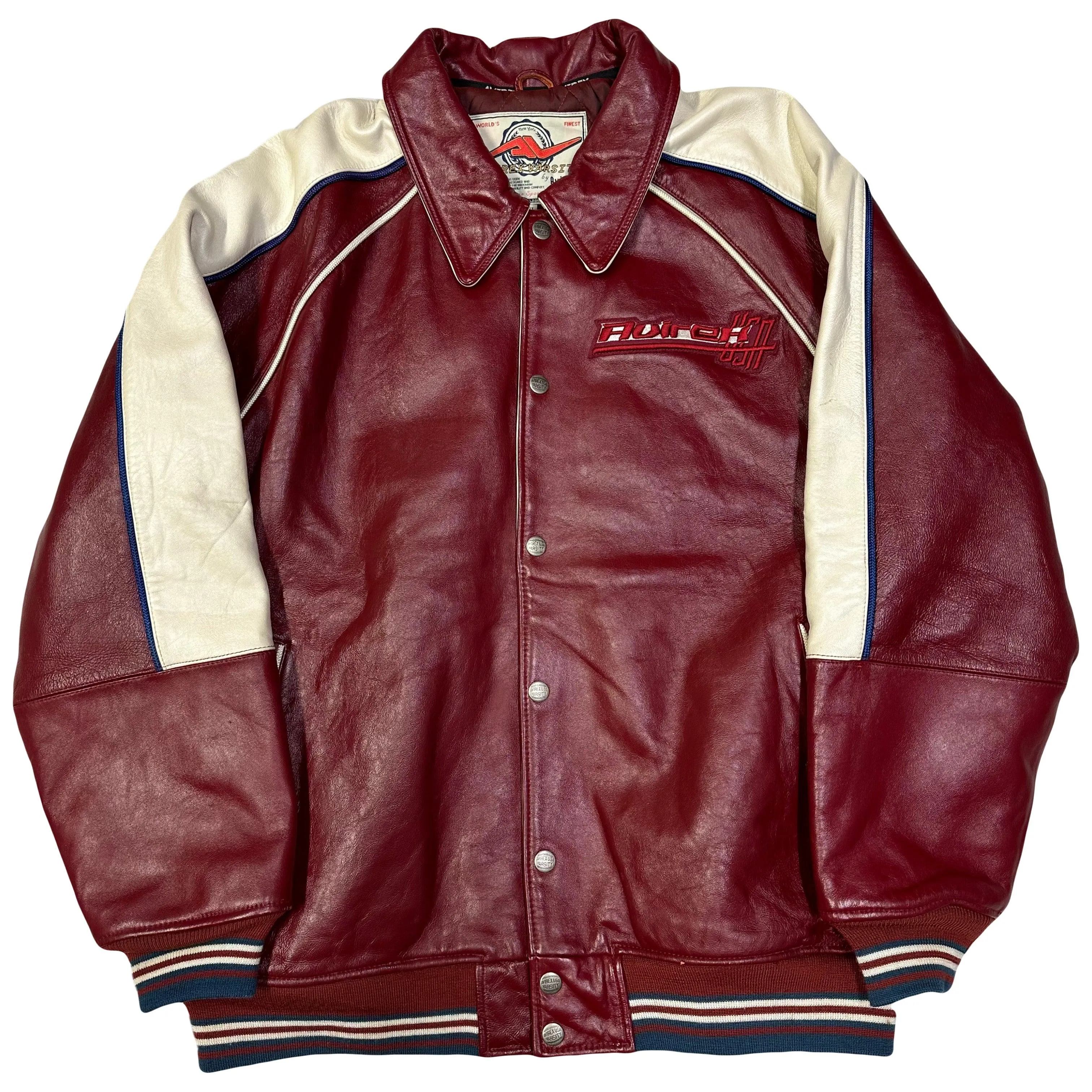 Avirex Spellout Leather Jacket In Red & White ( XXL )