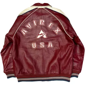 Avirex Spellout Leather Jacket In Red & White ( XXL )