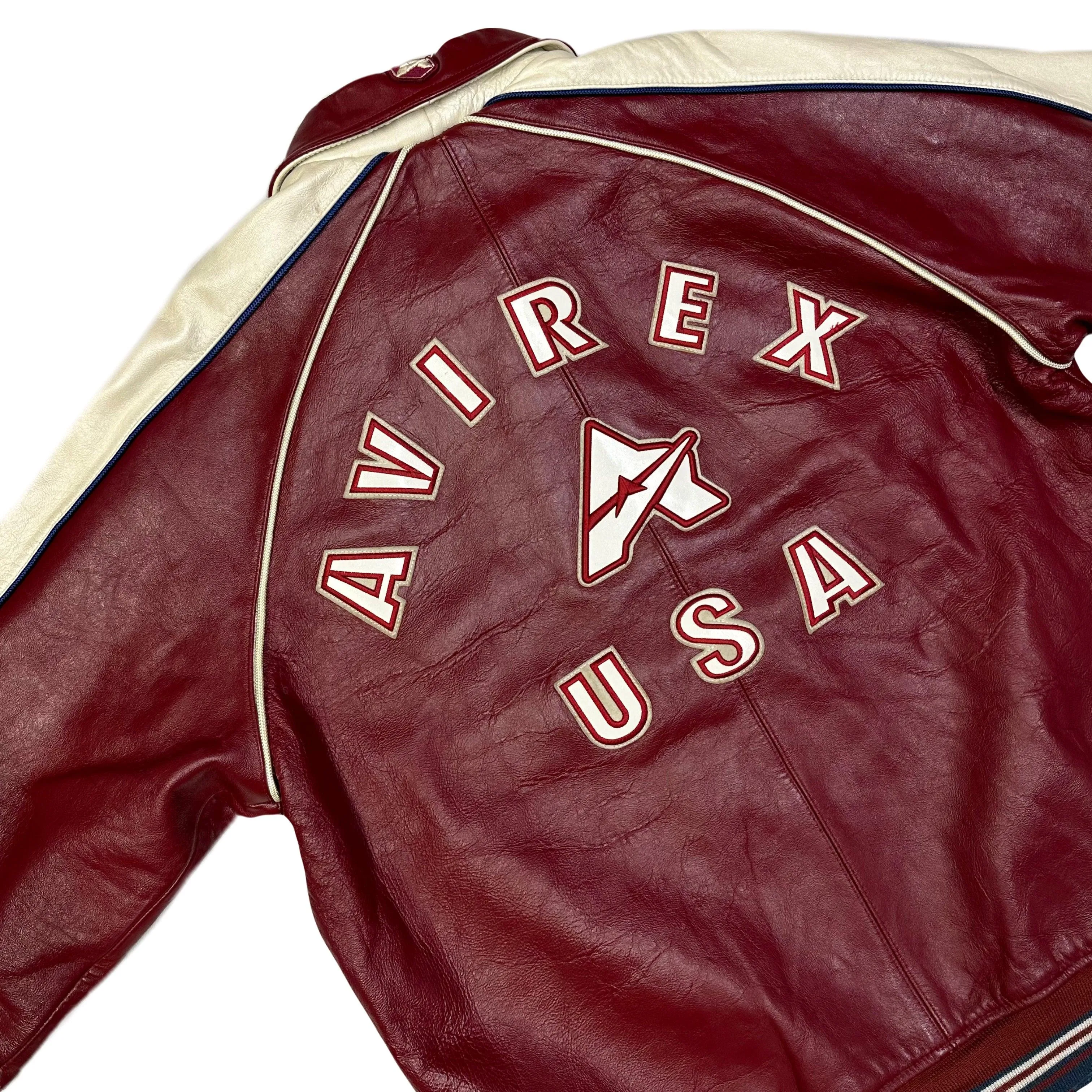 Avirex Spellout Leather Jacket In Red & White ( XXL )