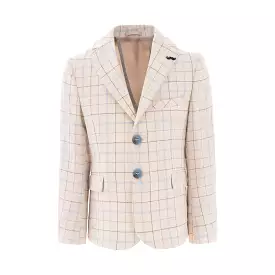 Beige Plaid Print Blazer