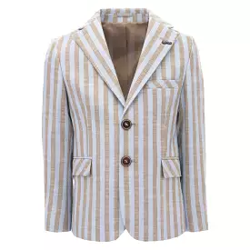 Beige Striped Peak Lapel Blazer