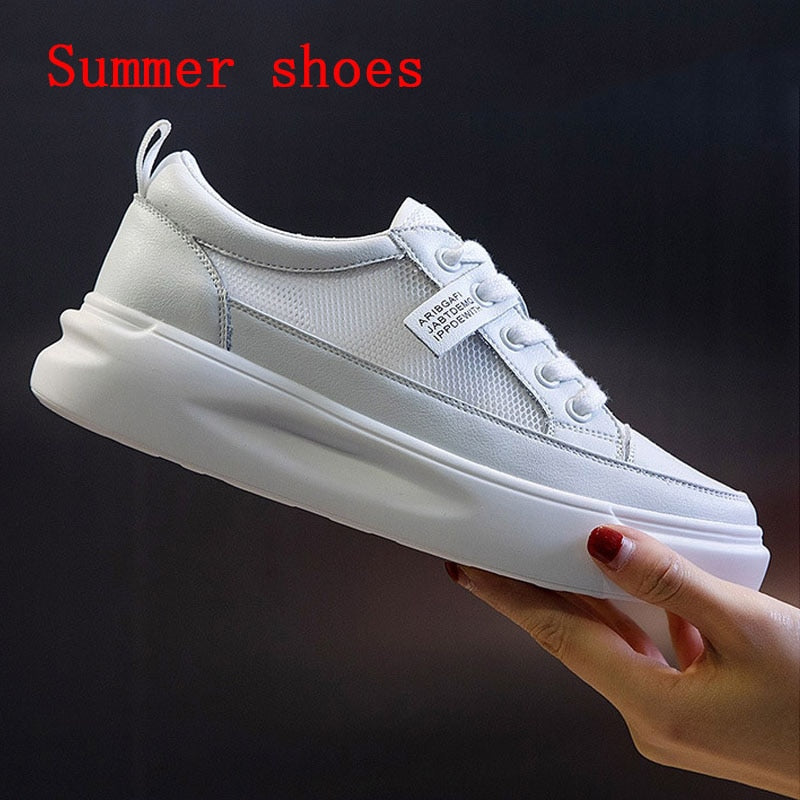 Big Size Women Sneakers Autumn Leather Light White Sneaker Female Platform Vulcanized Shoes Spring Casual Breathable Sports Shoe