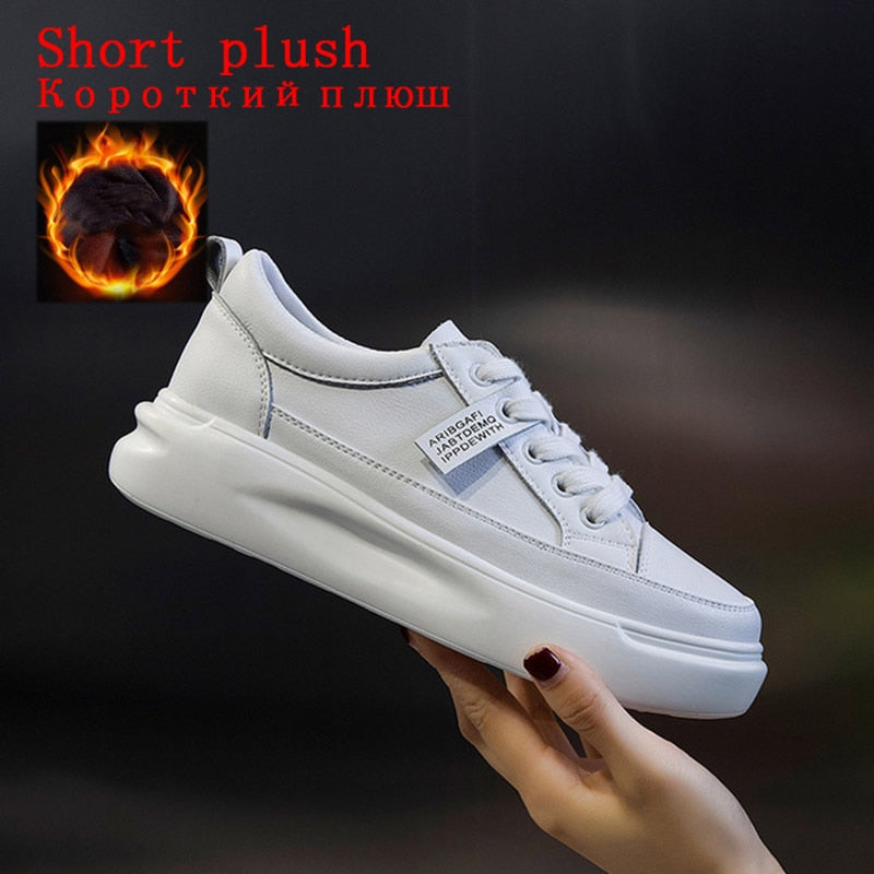 Big Size Women Sneakers Autumn Leather Light White Sneaker Female Platform Vulcanized Shoes Spring Casual Breathable Sports Shoe