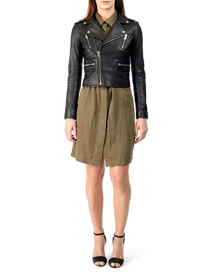 BIRDY - Cropped Leather Biker Jacket