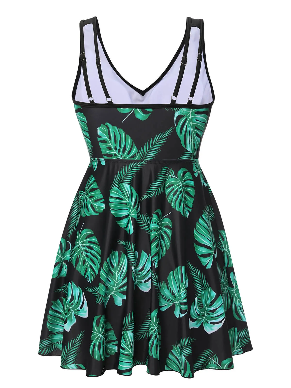 Black & Green 1950s Tropical Skirted Swimsuit