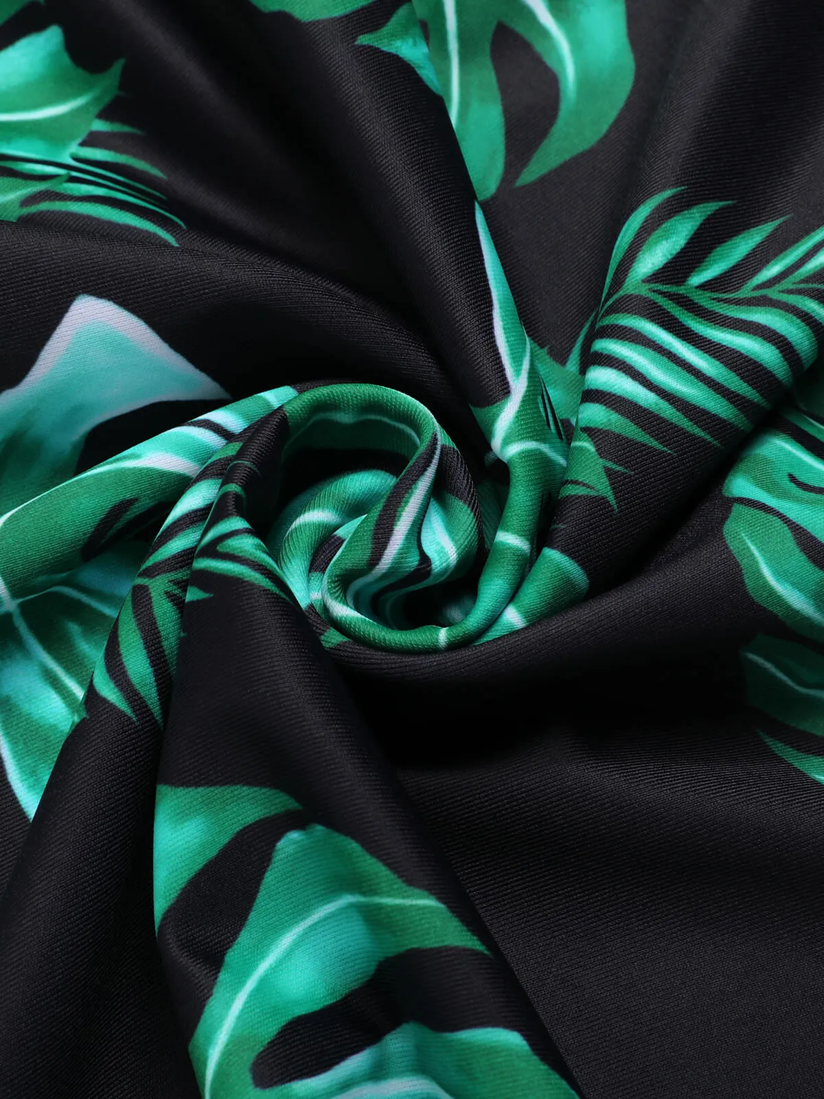 Black & Green 1950s Tropical Skirted Swimsuit