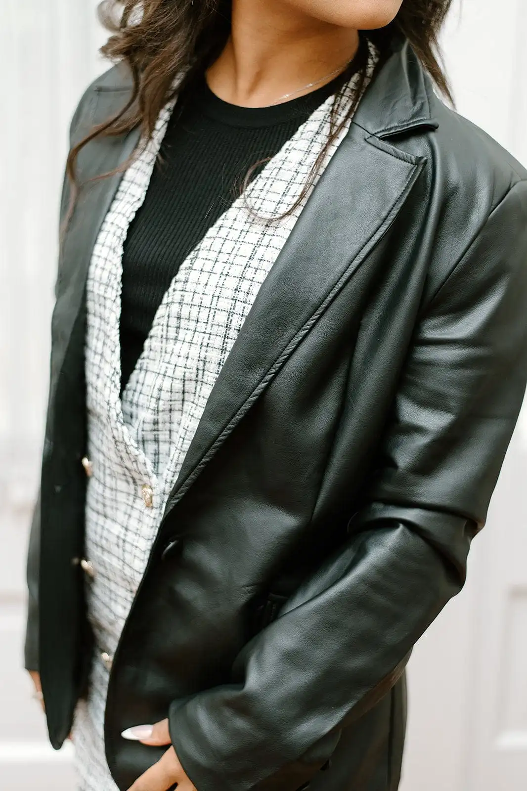 Black Faux Leather Blazer