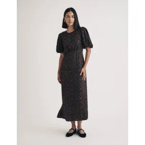 Black Fruit Print Tallulah Midi Dress