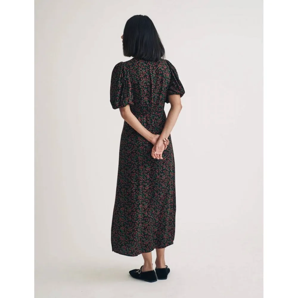 Black Fruit Print Tallulah Midi Dress