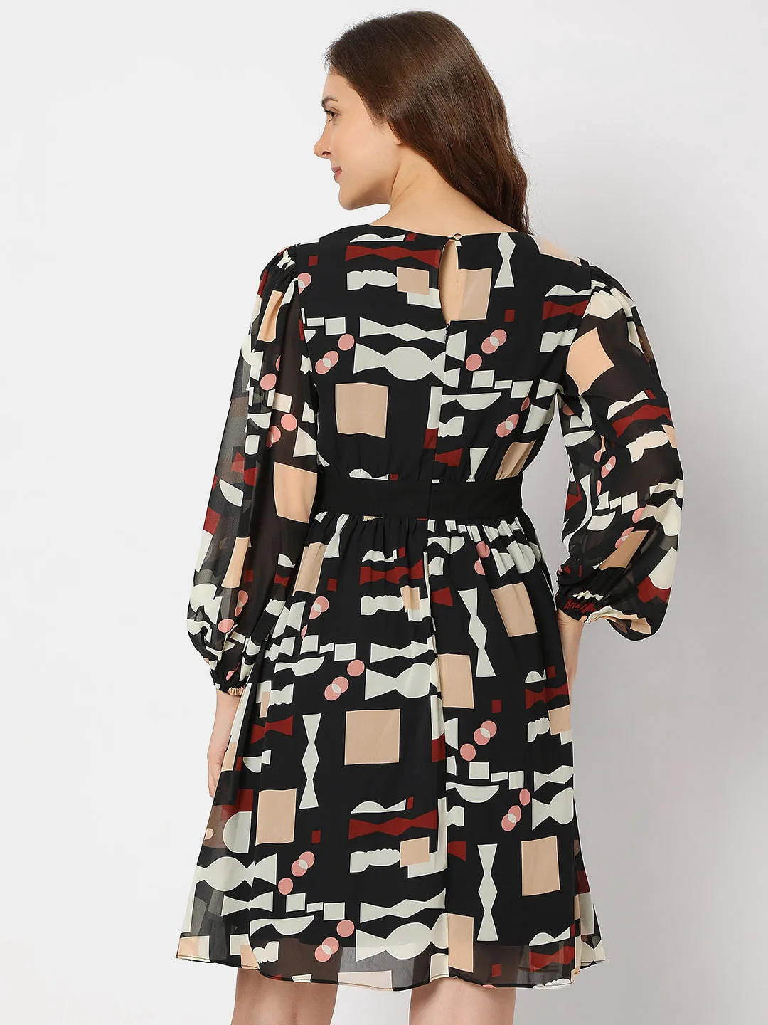 Black Geometric Print Mini Dress