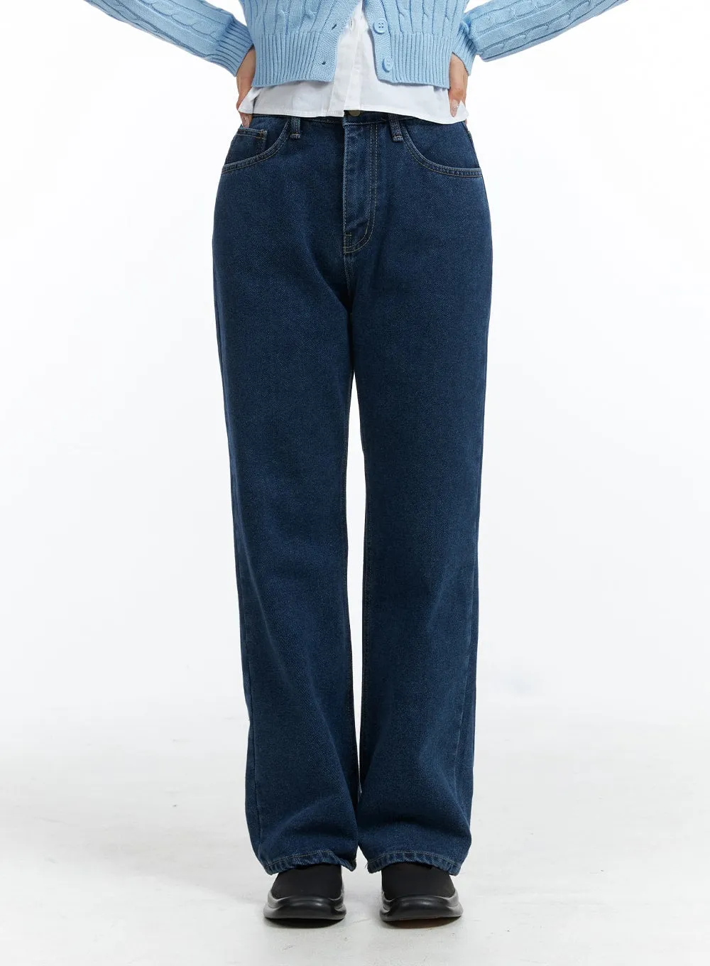 Blue Denim Straight Leg Jeans OJ416