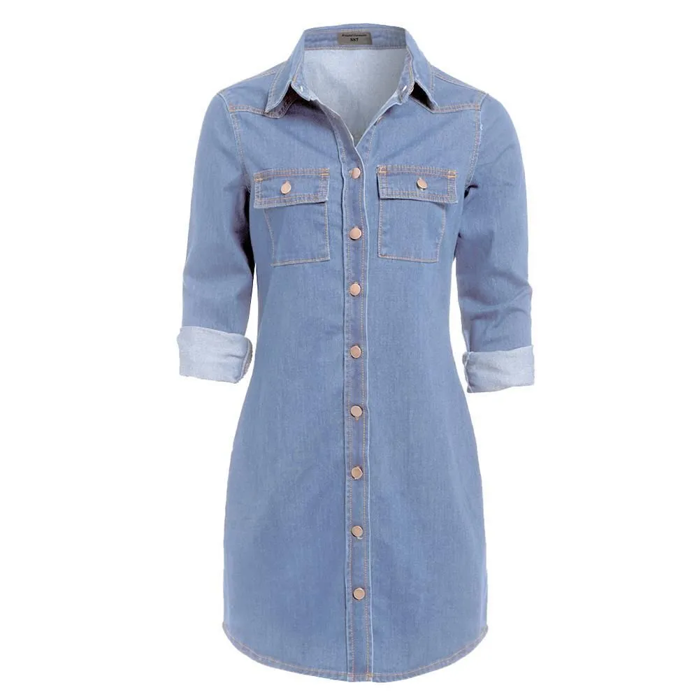  Blue Longline Denim Dress