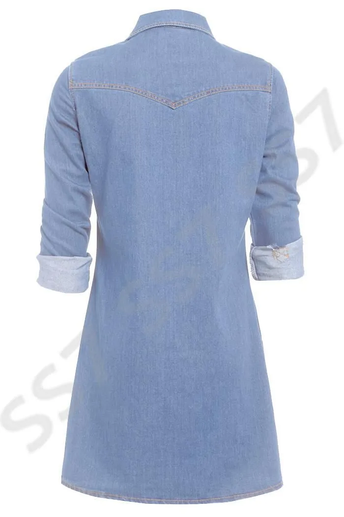  Blue Longline Denim Dress