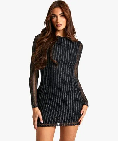 boohoo Womens High Neck Metallic Rib Mini Dress