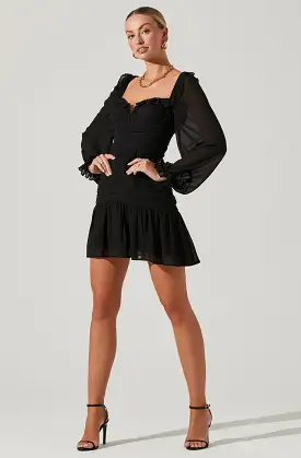 Carmella Sweetheart Ruched Long Sleeve Mini Dress