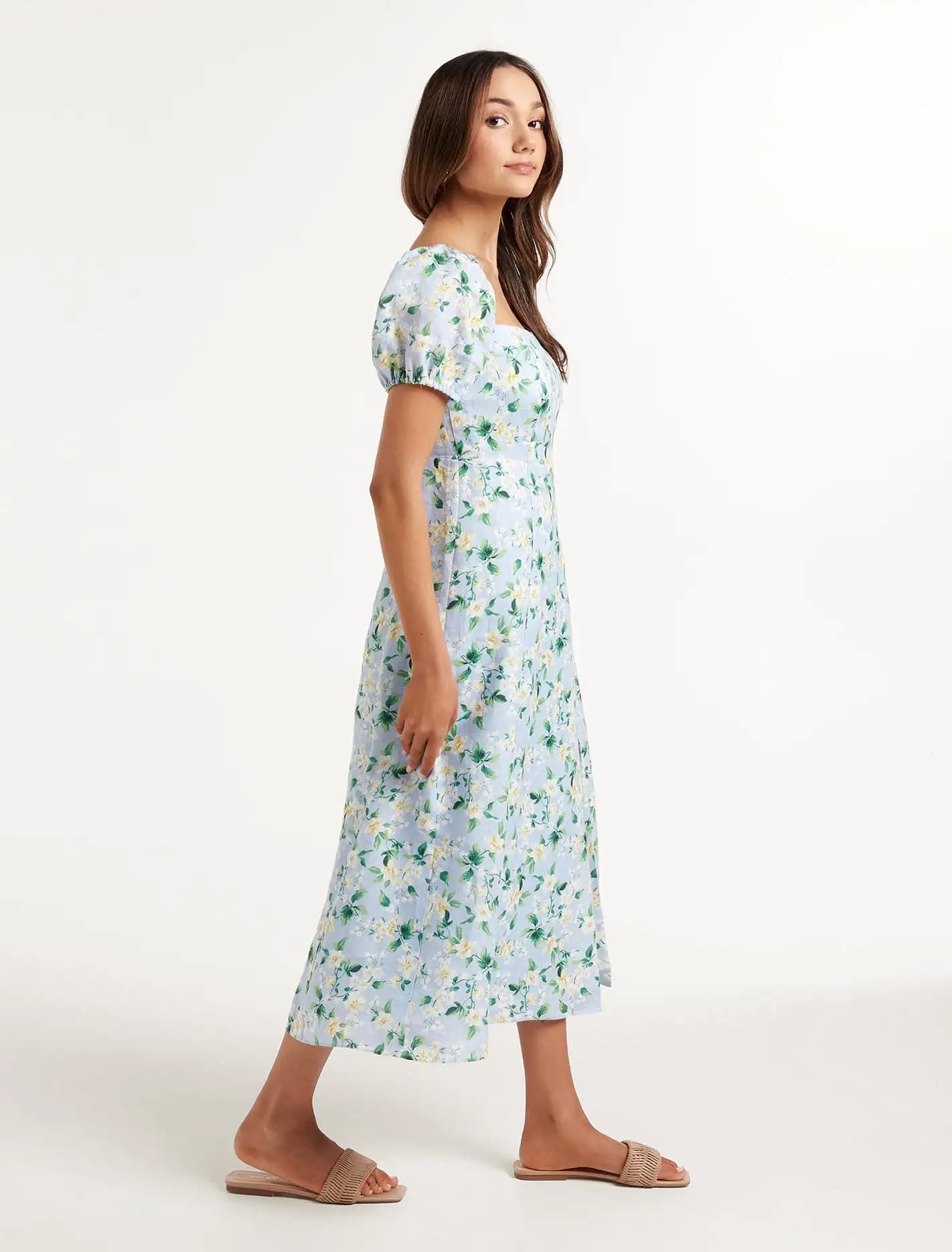 Carson Petite Linen Square Neck Midi Dress