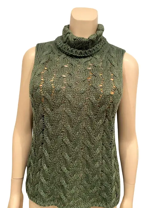 Chanel Identification 00C 2000 Cruise Casual Knit Green Turtleneck Sweater Blouse FR 44 US 8/10