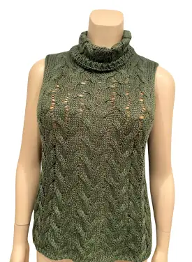 Chanel Identification 00C 2000 Cruise Casual Knit Green Turtleneck Sweater Blouse FR 44 US 8/10