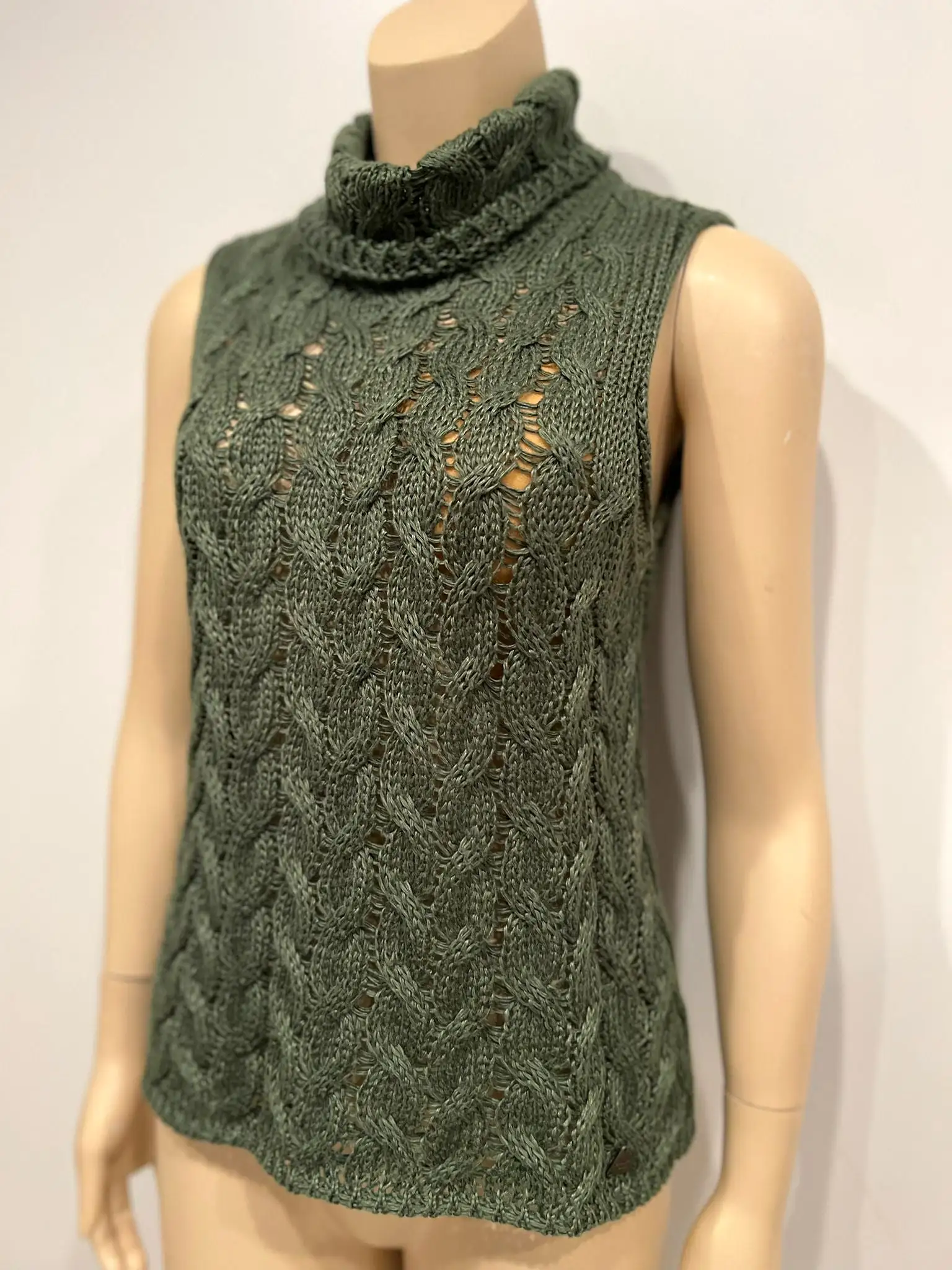 Chanel Identification 00C 2000 Cruise Casual Knit Green Turtleneck Sweater Blouse FR 44 US 8/10