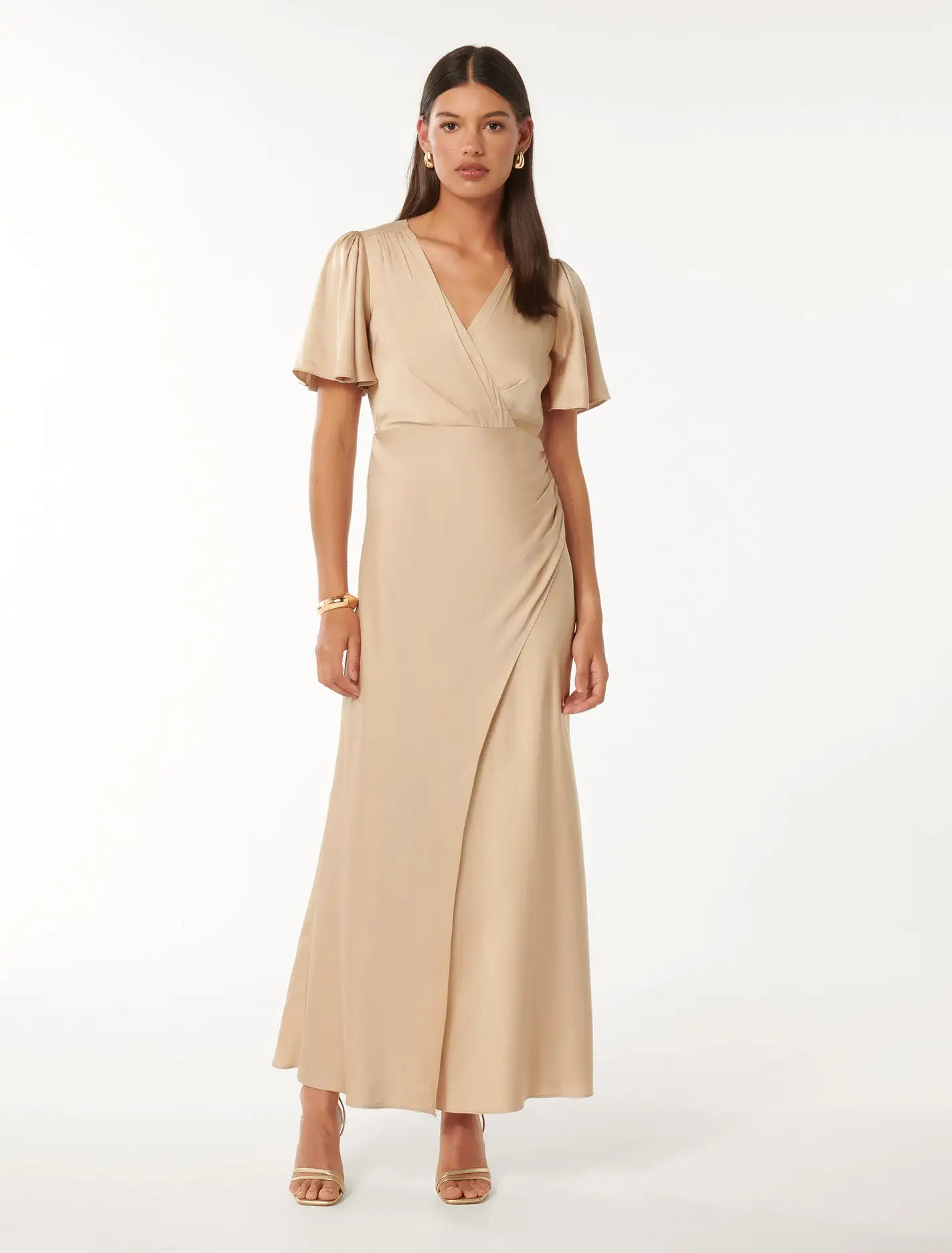 Chelsea Flutter Sleeve Satin Maxi Dress