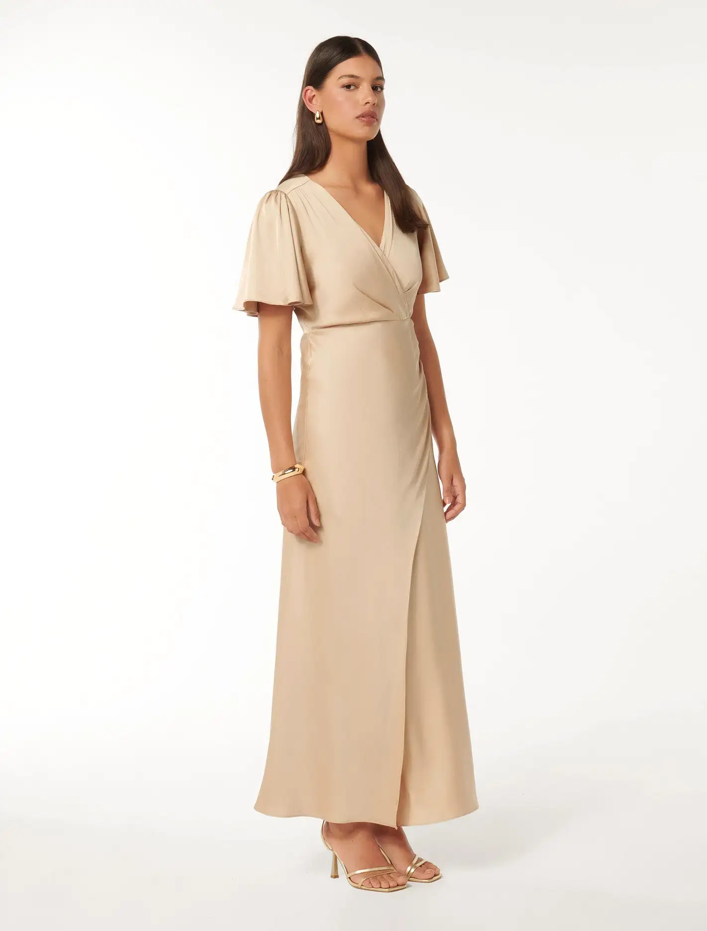 Chelsea Flutter Sleeve Satin Maxi Dress