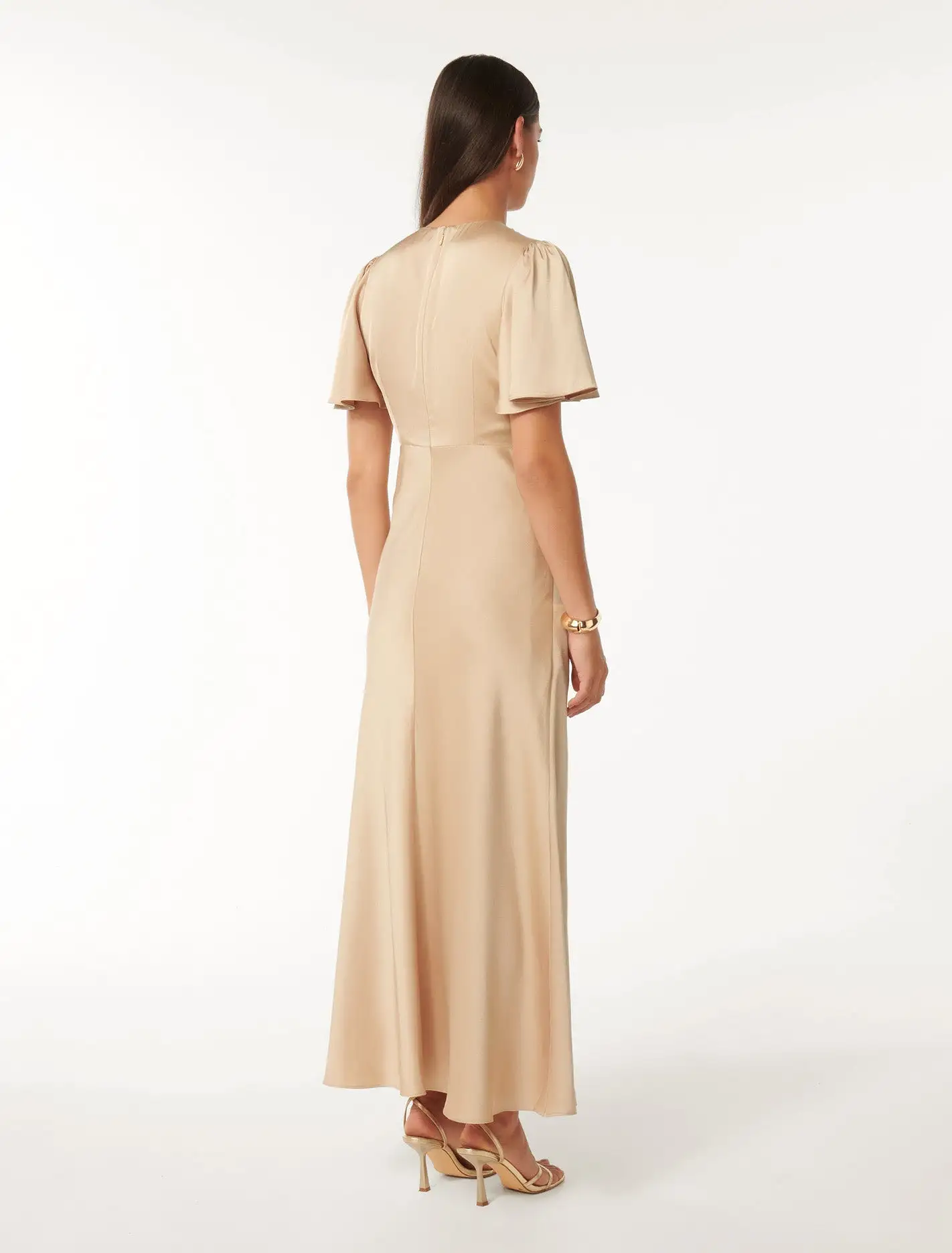 Chelsea Flutter Sleeve Satin Maxi Dress