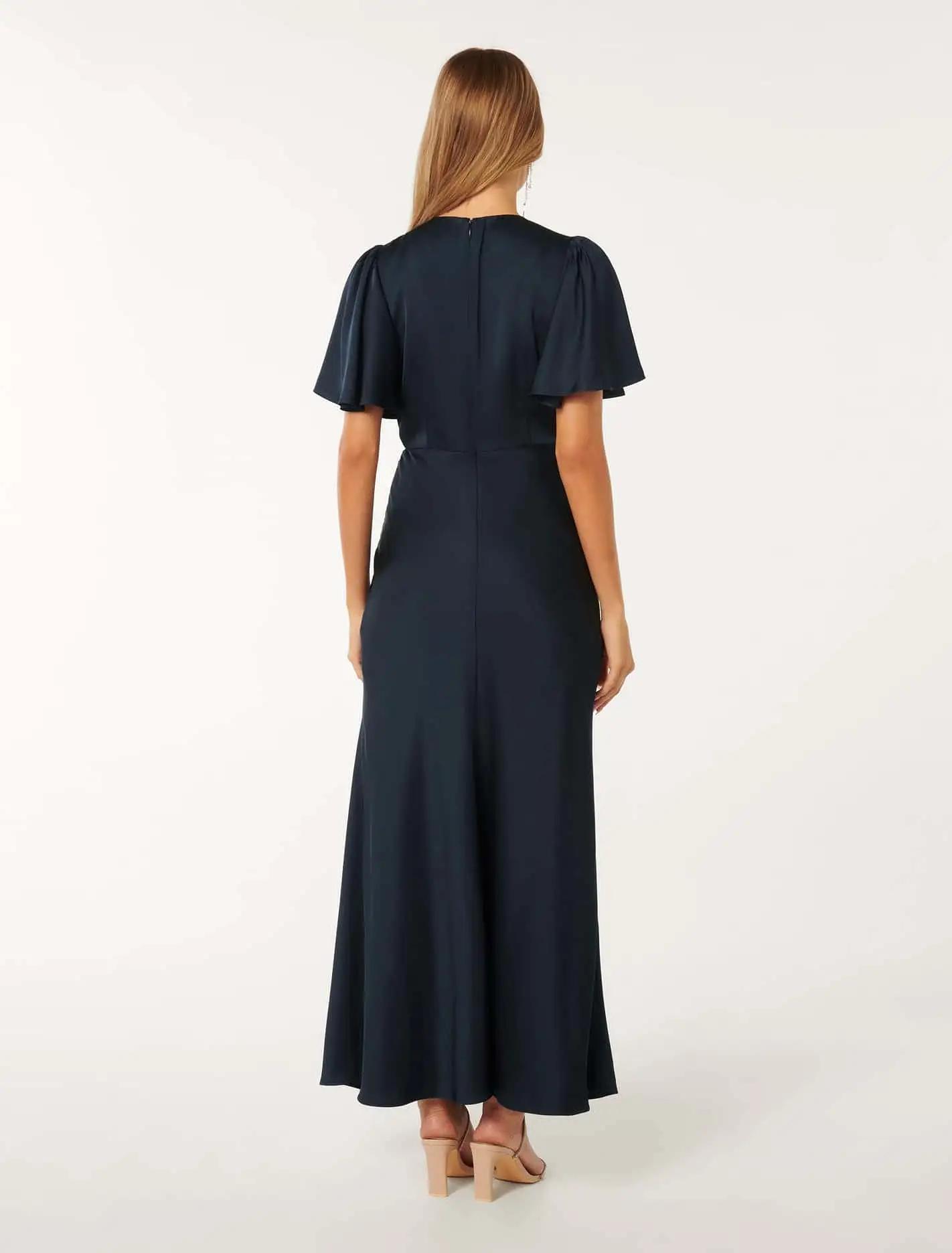 Chelsea Flutter Sleeve Satin Maxi Dress