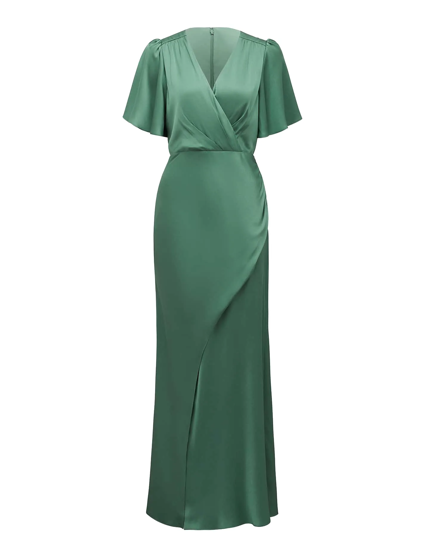 Chelsea Petite Flutter Sleeve Satin Maxi Dress