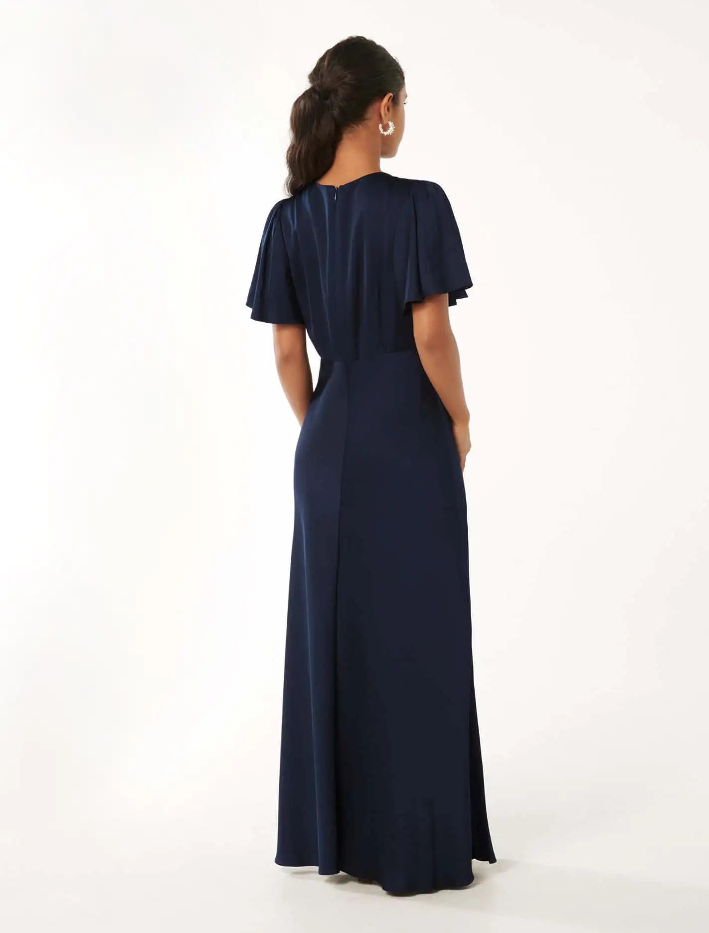 Chelsea Petite Flutter Sleeve Satin Maxi Dress