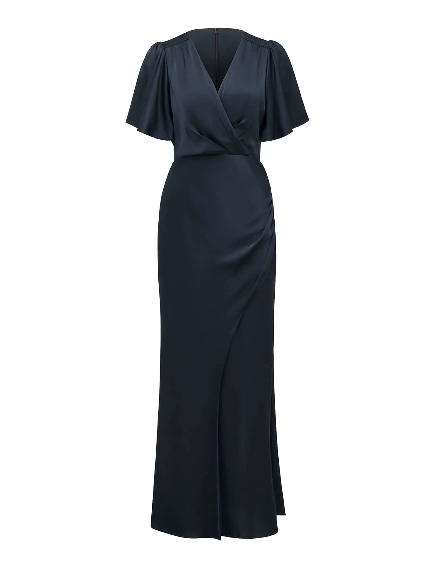 Chelsea Petite Flutter Sleeve Satin Maxi Dress