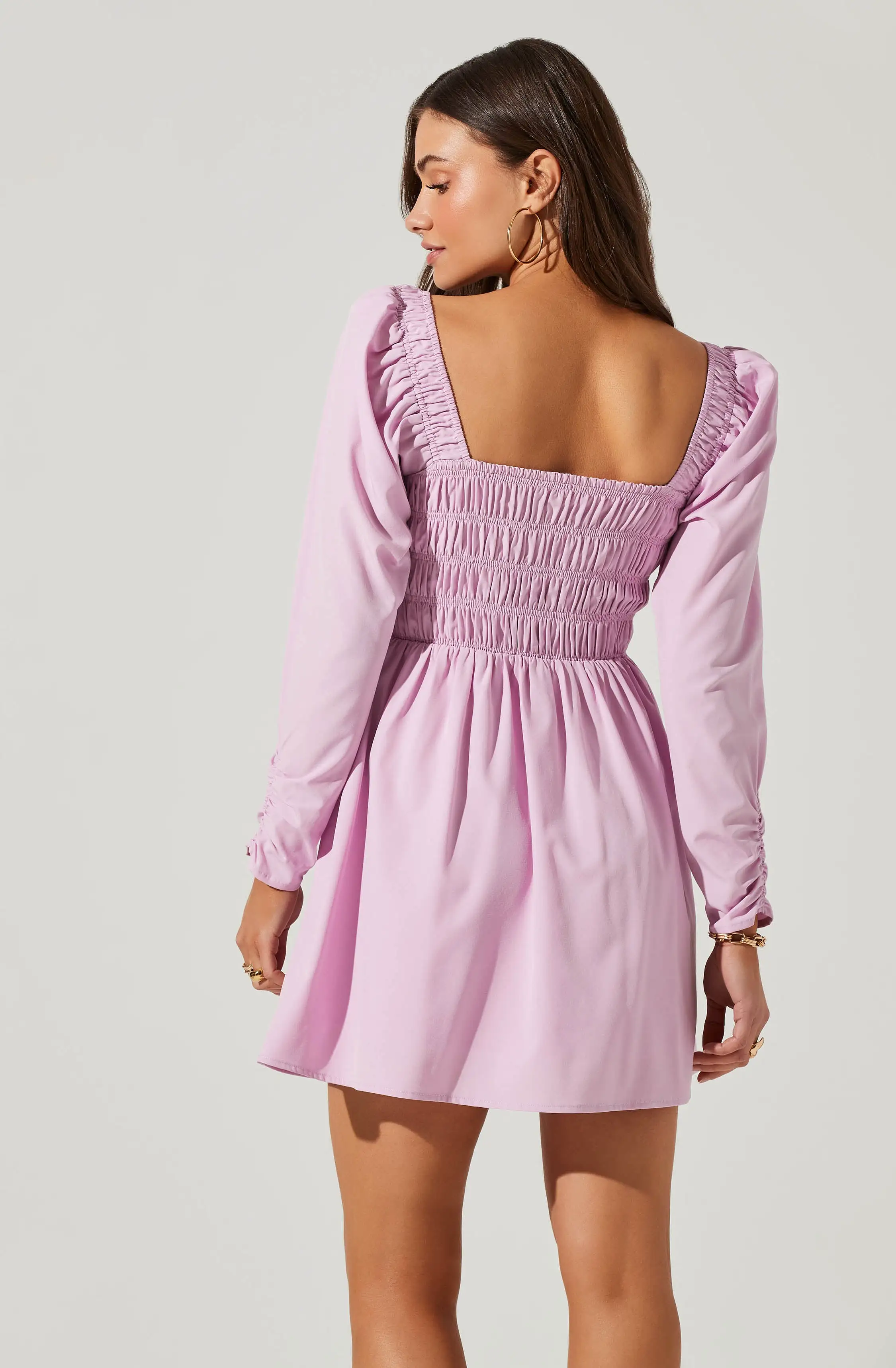 Cinched Waist Long Sleeve Mini Dress