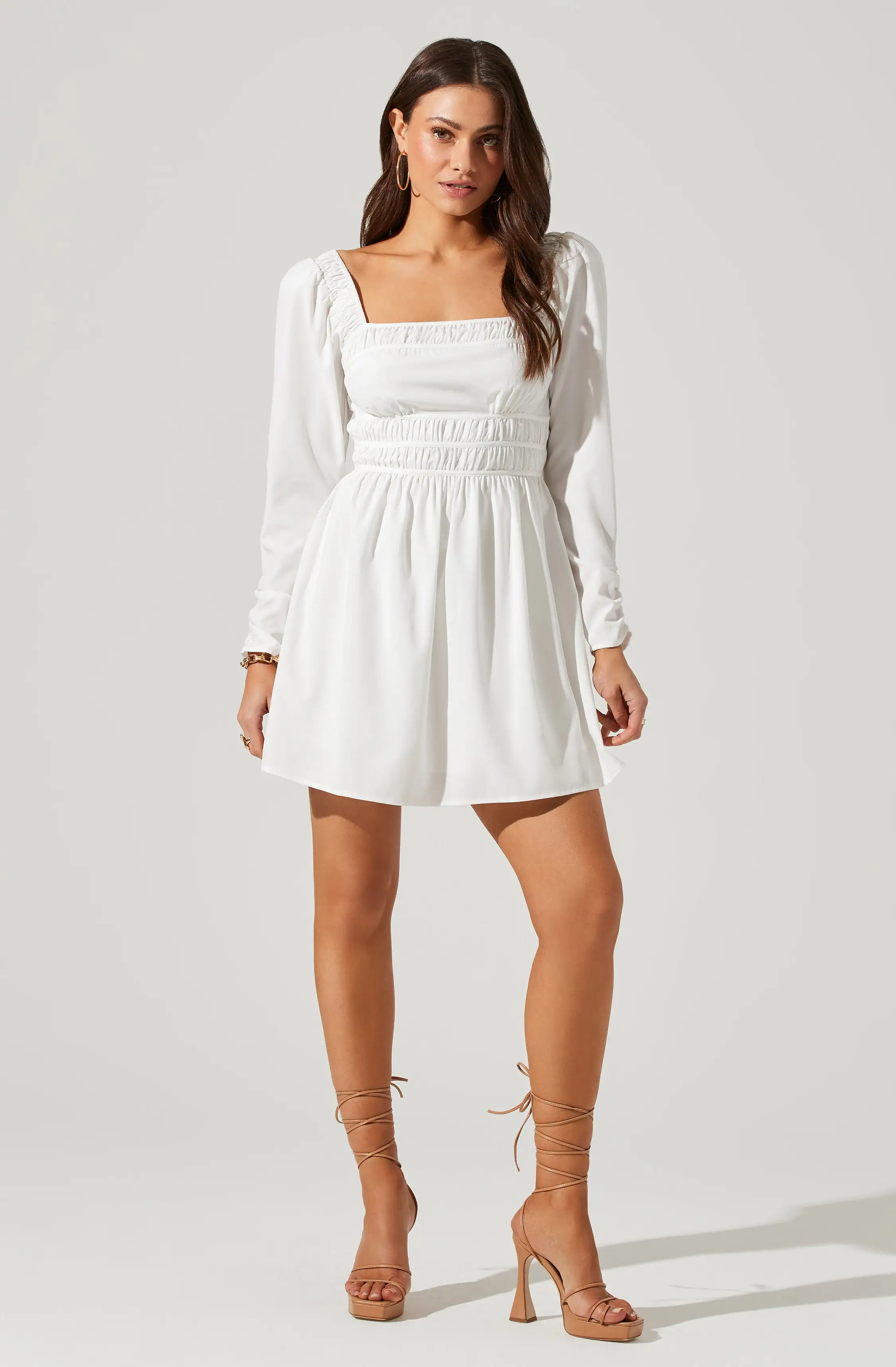 Cinched Waist Long Sleeve Mini Dress