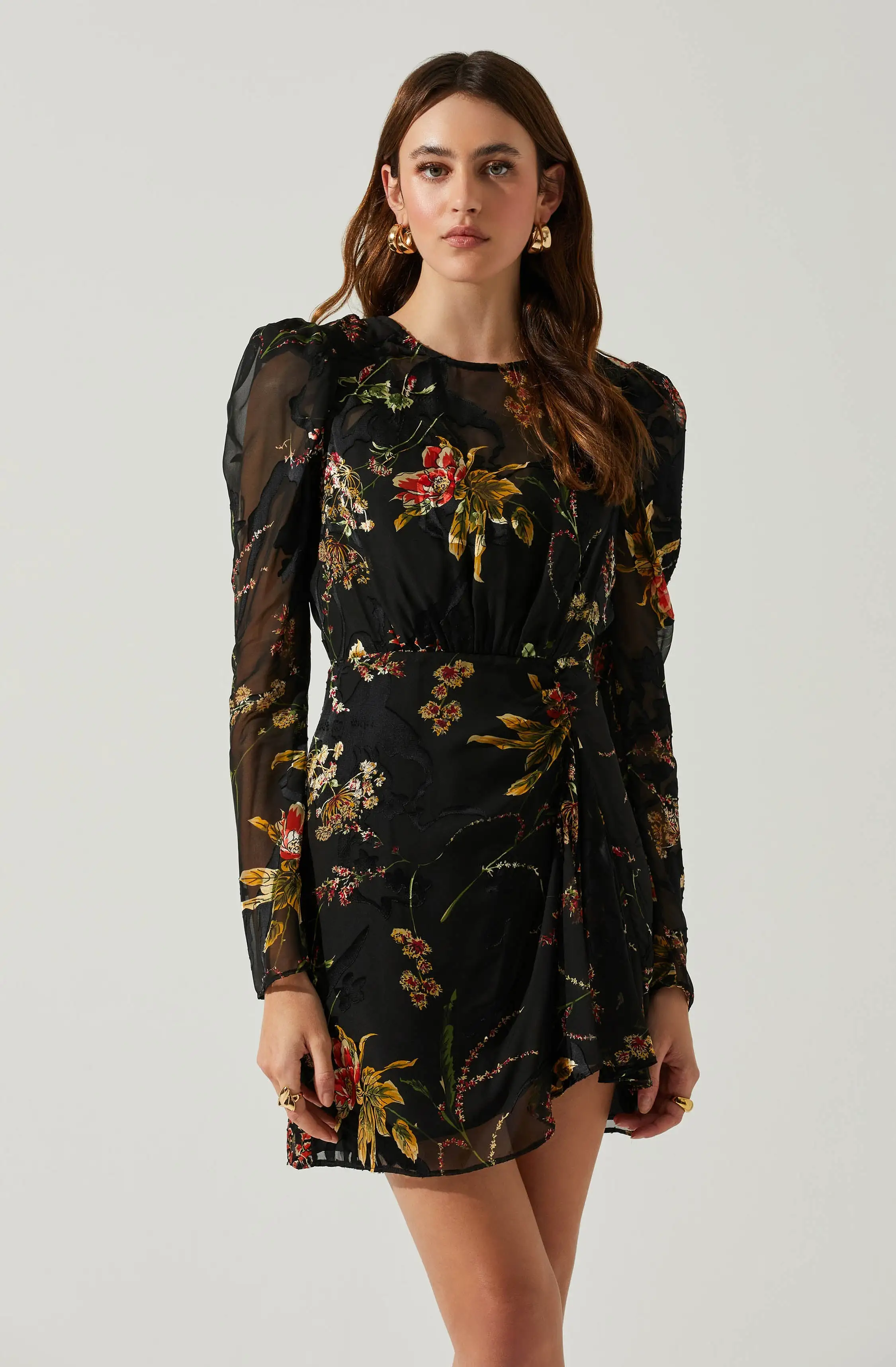 Cindy Floral Burnout Long Sleeve Mini Dress