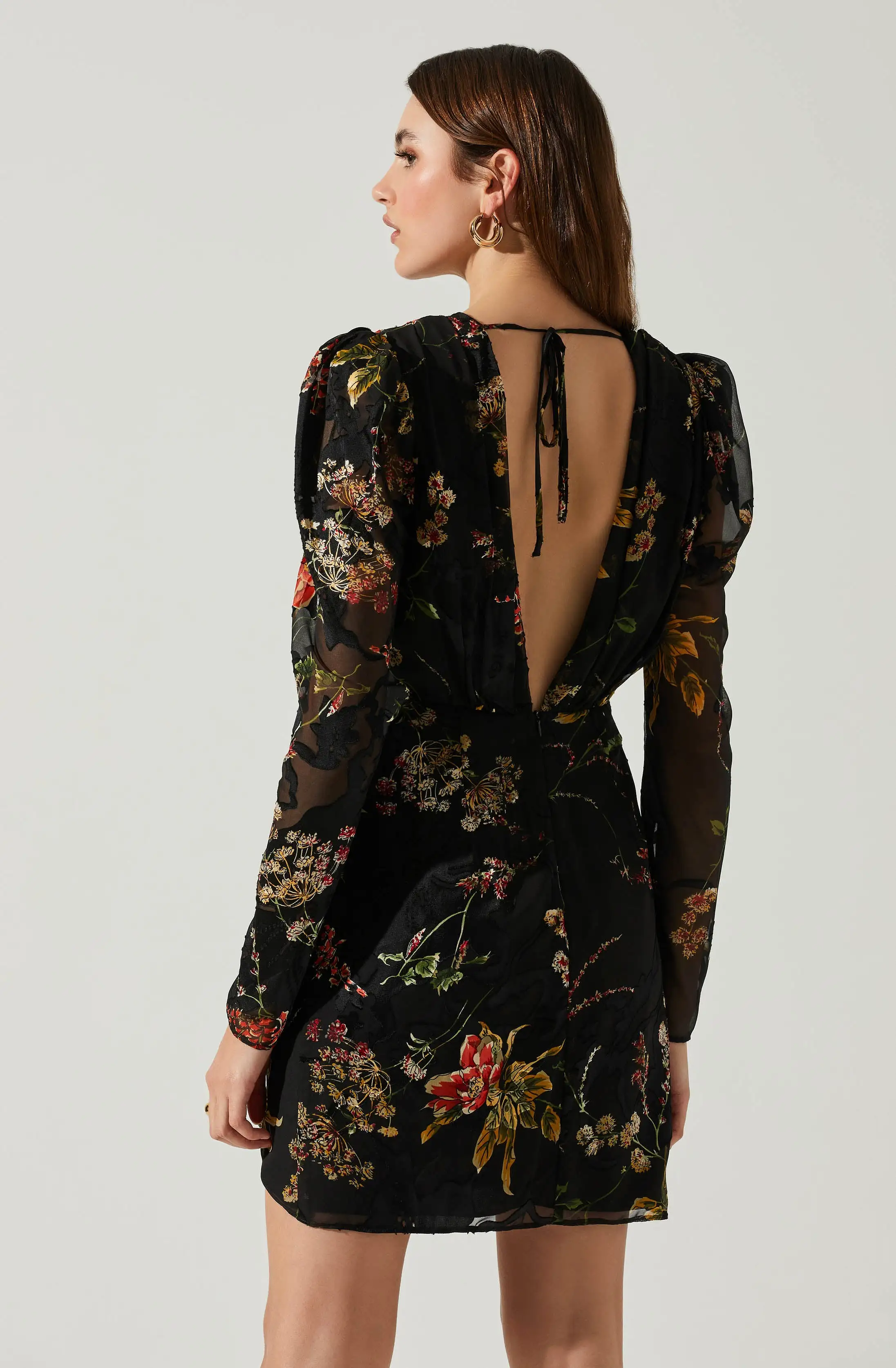 Cindy Floral Burnout Long Sleeve Mini Dress